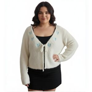 3/25$ Tie Front Fluffy Knit cropped Cardigan, size 3X